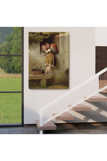 Pencerede Sohbet Eden Çocuklar Tablosu, Johann Georg Meyer von Bremen-6305