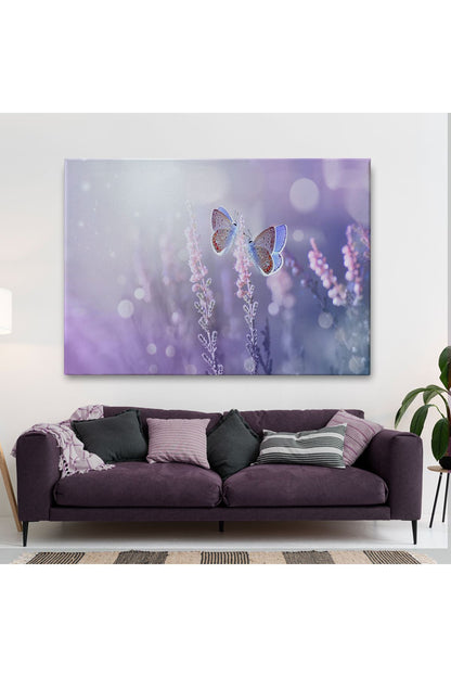 Dekoratif Kanvas Tablo-Lavanta Çiçeği ve Zarif Kelebekler Duvar Tablosu 3704
