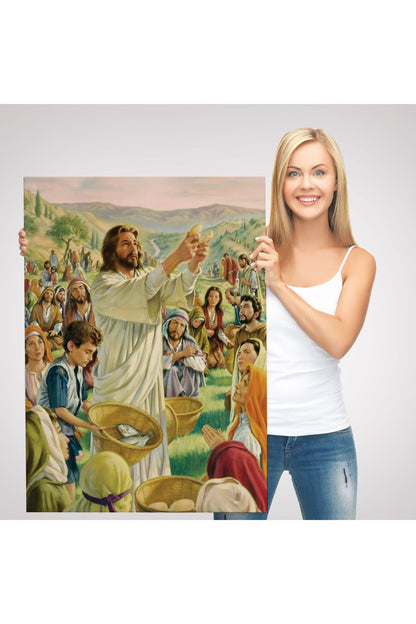 Rab İsa Binlerce Kişiyi Birkaç Ekmek ve Balıkla Doyuruyor Tablo Jesus Christ -6386