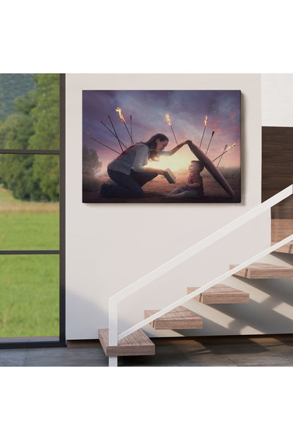 Çocuğunu Bilgi İle Koruyan Anne Kanvas Tablo, Kütüphane Posteri-5411