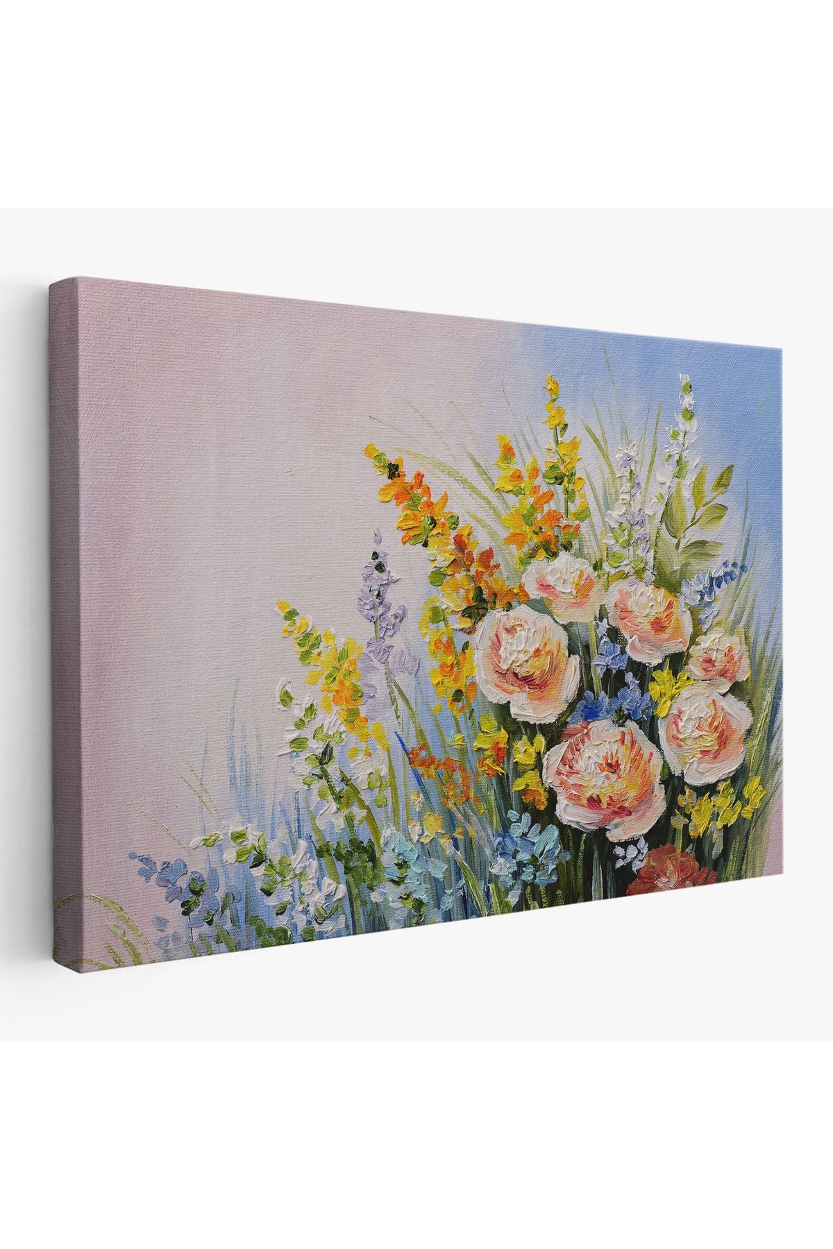 Soyut Yaz Çiçekleri Yağlıboya Görünüm Dekoratif Kanvas Duvar Tablosu-3496