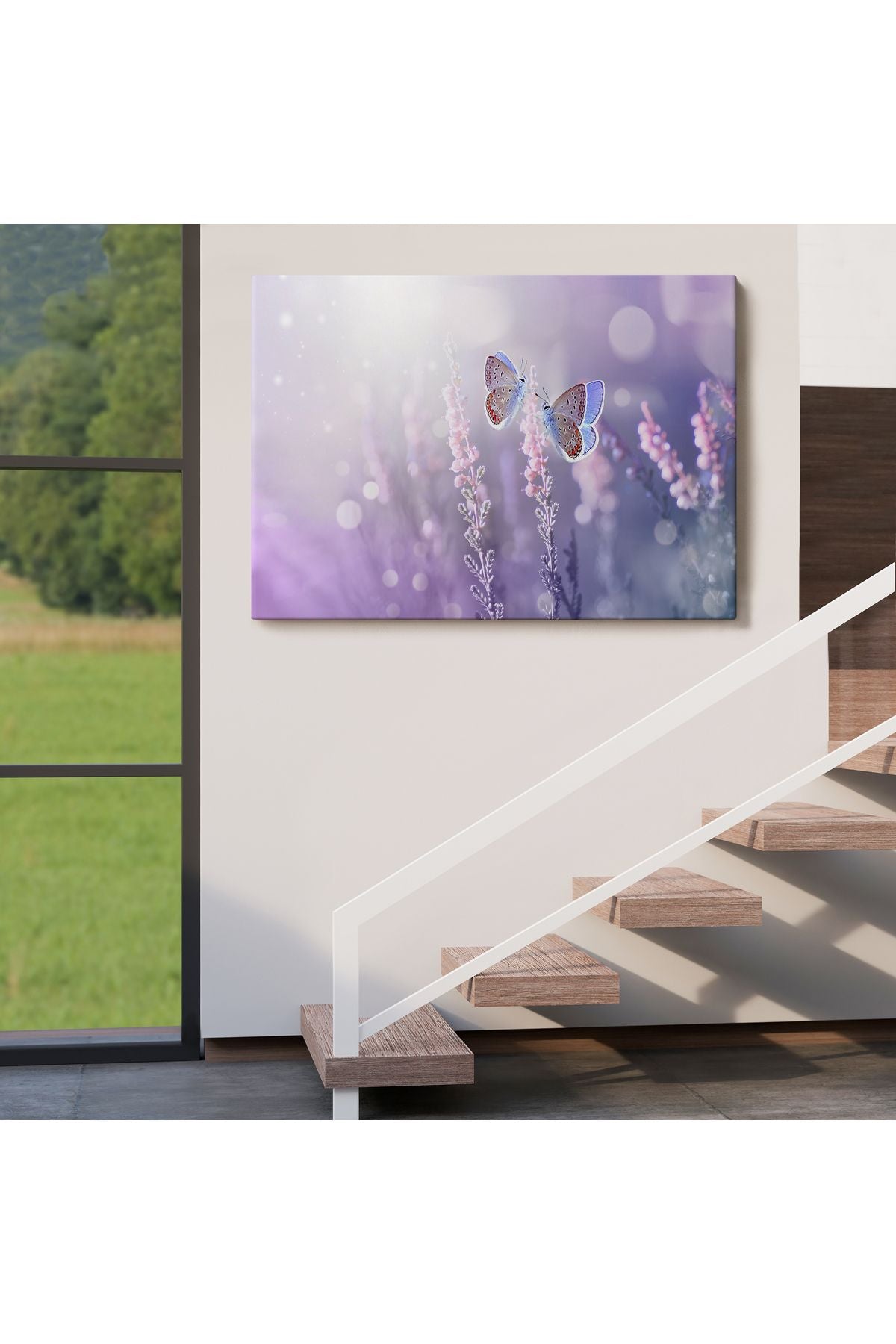 Dekoratif Kanvas Tablo-Lavanta Çiçeği ve Zarif Kelebekler Duvar Tablosu 3704