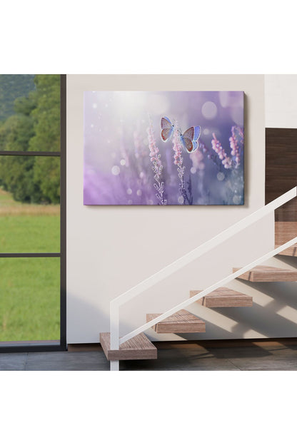 Dekoratif Kanvas Tablo-Lavanta Çiçeği ve Zarif Kelebekler Duvar Tablosu 3704
