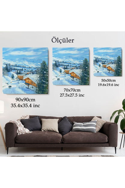 Karlı Dağ Köyü Kanvas Tablo-5912