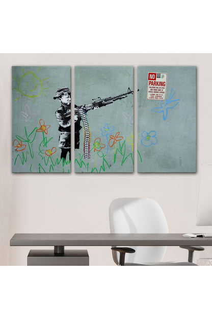 Bansky'nin Makineli Tüfekli Çocuk İsimli Eseri Kanvas Tablo, No Parking-5008
