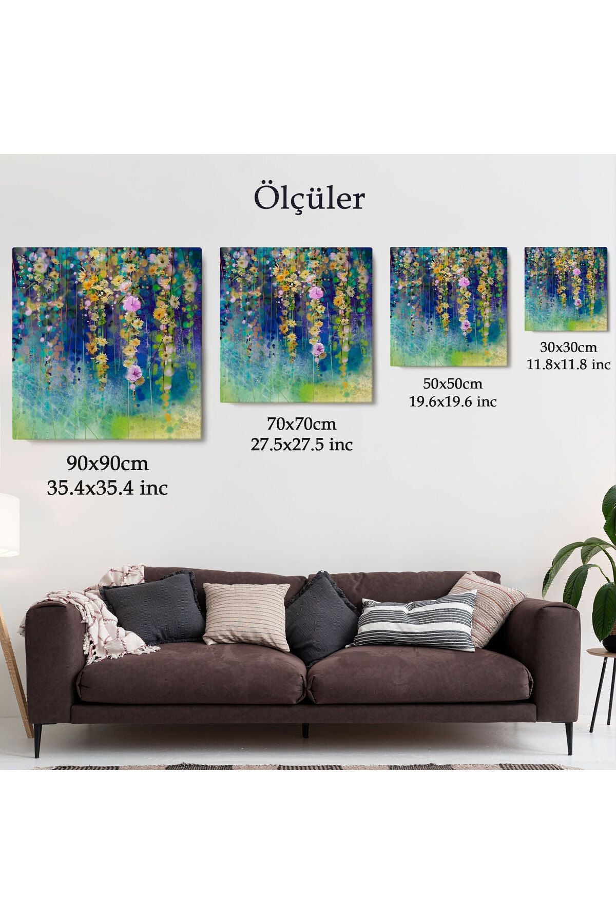 Soyut Çiçekler Suluboya Görünüm Dekoratif Kanvas Duvar Tablosu-5831