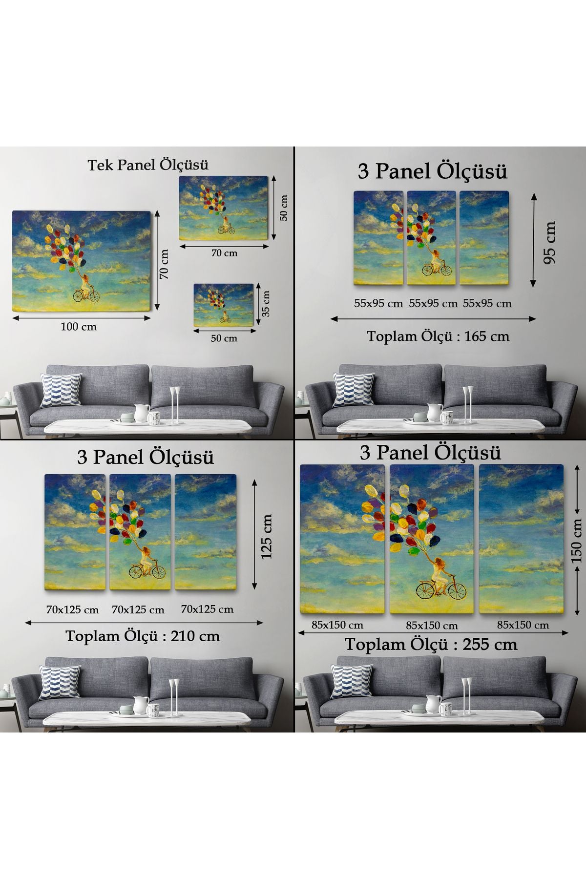 Renkli Balonlar İle Uçan Bisikletli Kız Kanvas Tablo-5036