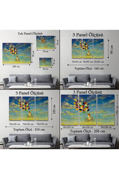 Renkli Balonlar İle Uçan Bisikletli Kız Kanvas Tablo-5036