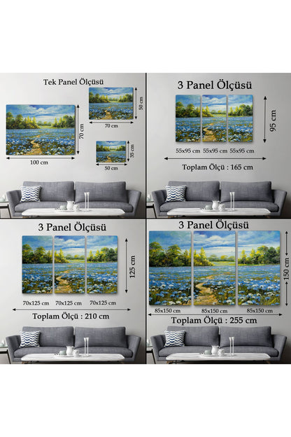 Mavi Gelincik Tarlası Yağlıboya Görünüm Dekoratif Kanvas Duvar Tablosu-3763