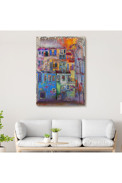 Dekoratif Duvar Tablosu-Suluboya Görünüm Hollanda Evleri Kanvas Tablo 5926