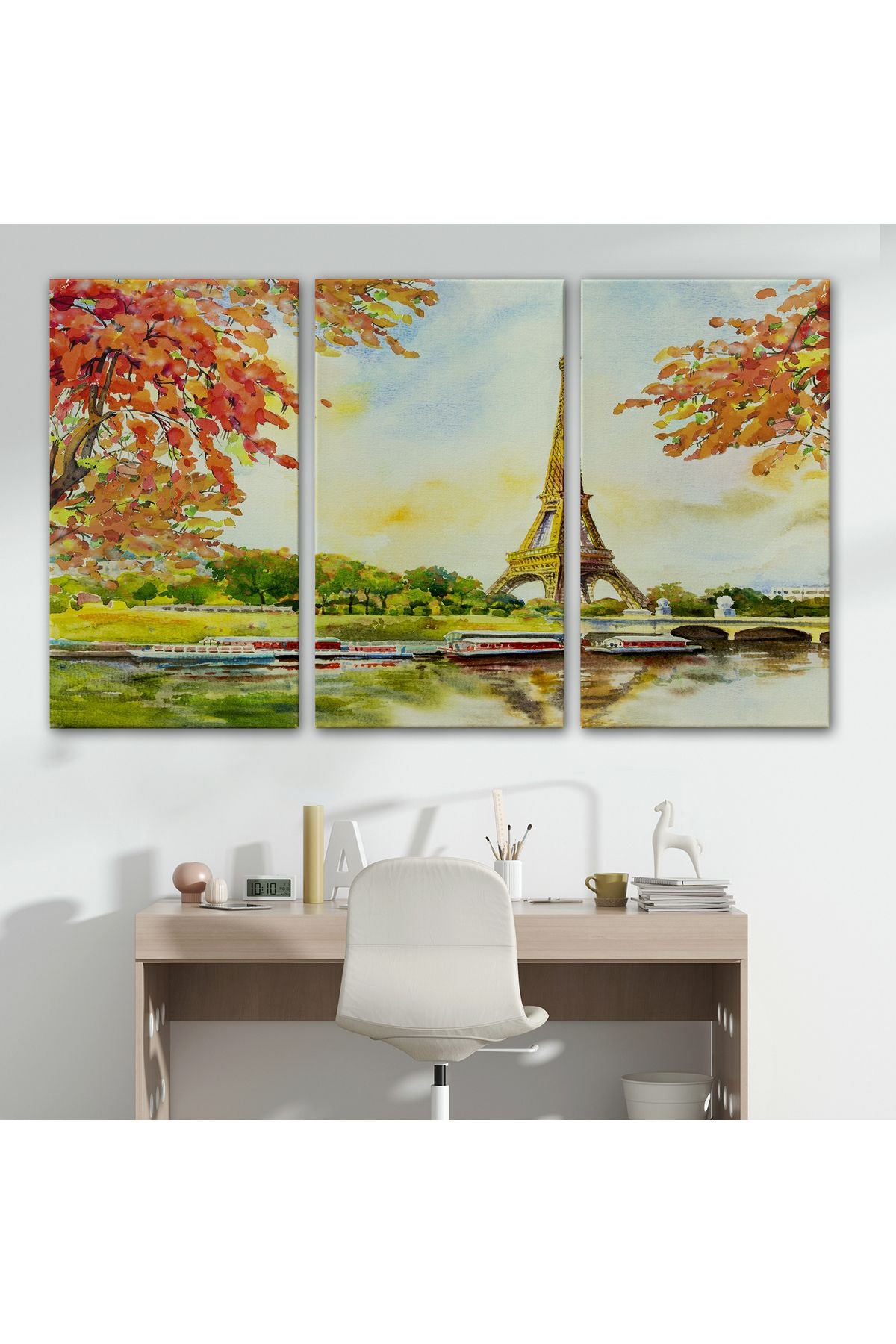 Seine Nehri Ve Eyfel Manzaralı Yağlıboya Dekoratif Kanvas Duvar Tablosu-3564
