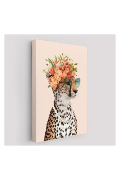 Kanvas Tablo, Duvar Dekoru, Çiçek Taçlı Sosyetik Kokoş Çita 6049 BUNGKNV