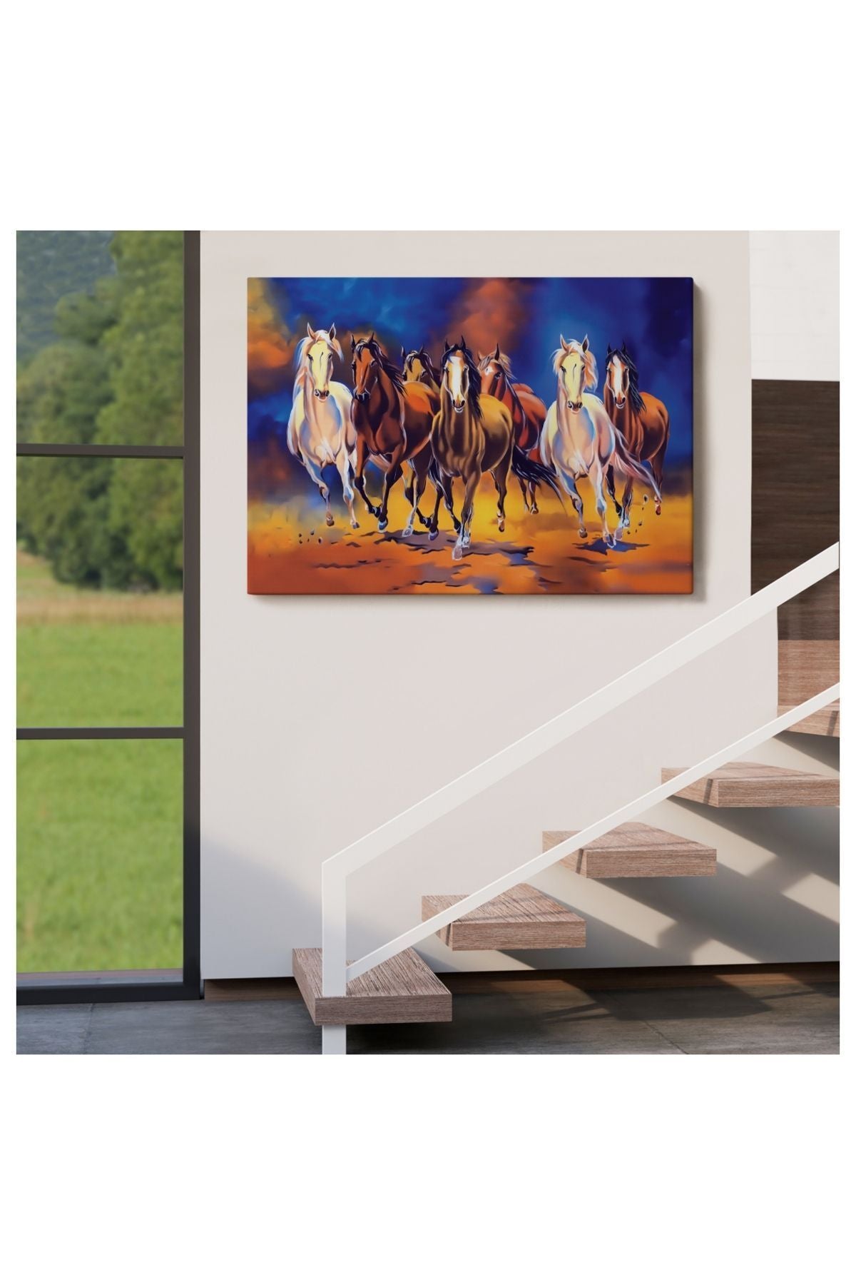 Kanvas, Duvar Tablosu, Dekoratif, Yağlıboya Görünüm Koşan Atlar 3630 EGKNV
