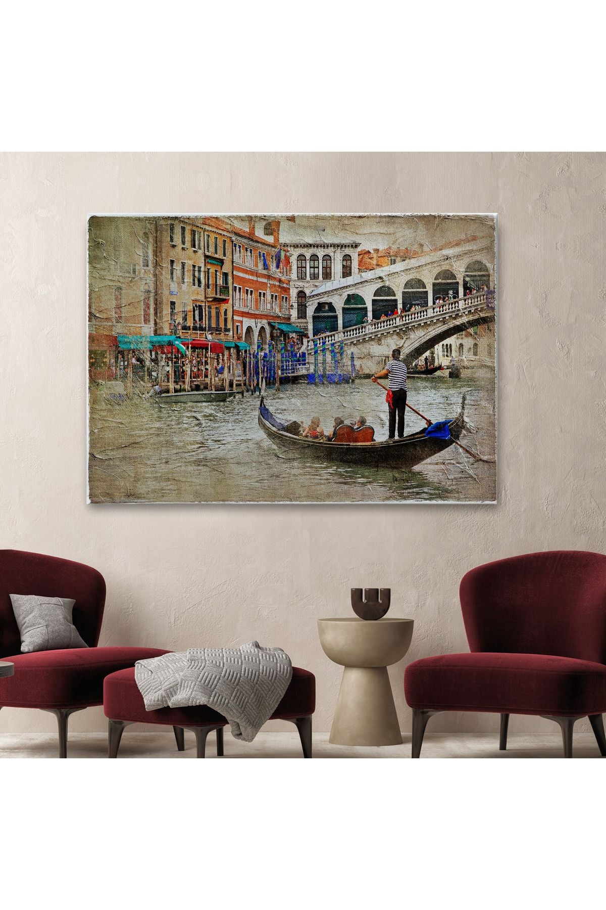 Venedik Kanalları Yağlıboya Çalışması Dekoratif Tablo-3427