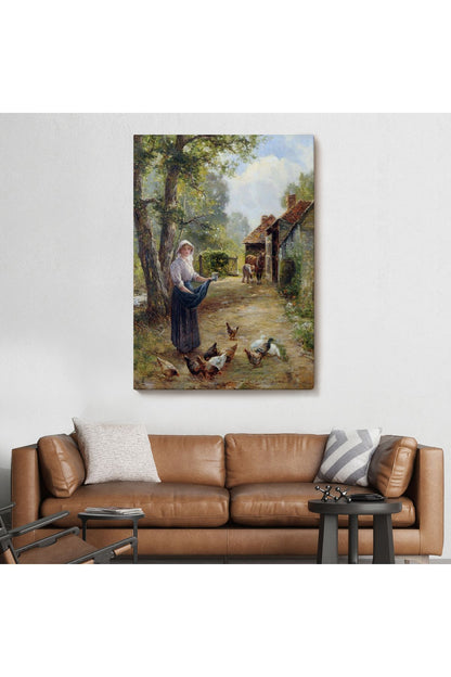 Rus Köylüsü Kadın ve Tavukları Duvar Tablosu-6055