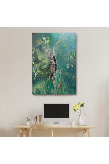 Lilyumların Altında Kano ile Gezen Duvar Tablosu-6163
