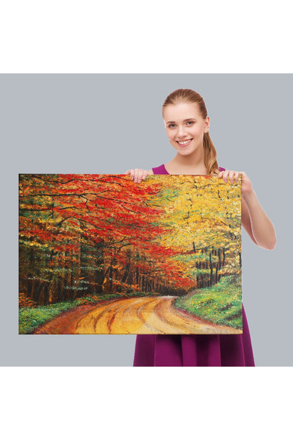 Orman Yolu Yağlıboya Görünüm Dekoratif Kanvas Duvar Tablosu-3764