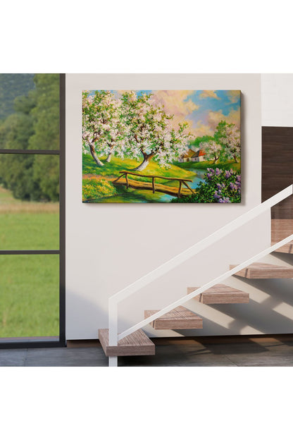 Köy içinden Akan Akarsu Bahar Manzarası Duvar Tablosu-1204