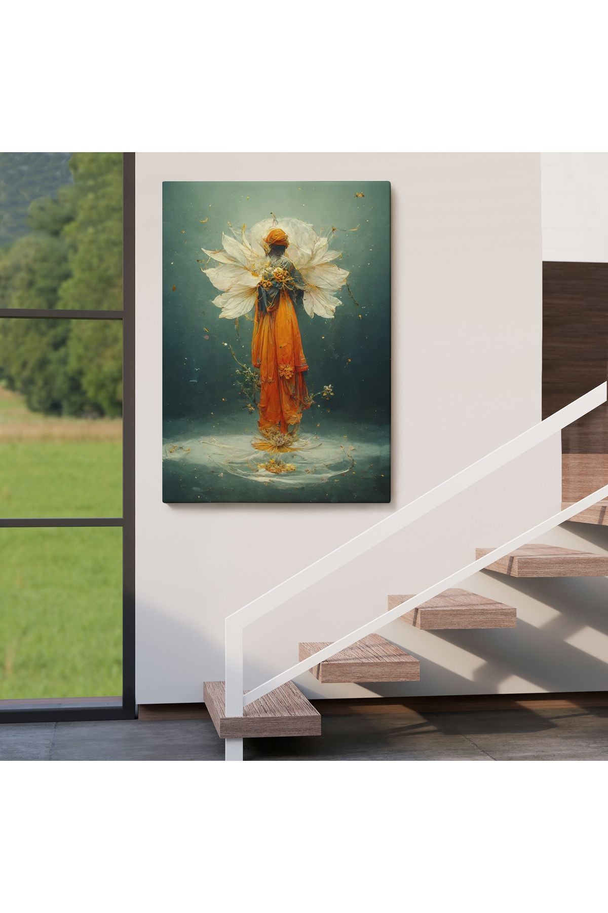 Turuncu Kıyafetli Sürreal Kadın Tablosu-6378