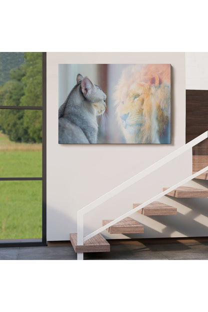 Kendini Aslan Gören Kedi Dekoratif Kanvas Tablo 1175