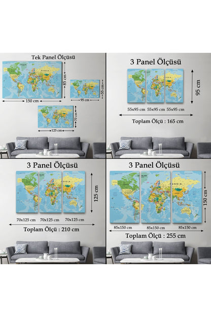 Dünya Haritası Kanvas Tablo Çok Ayrıntılı Dekoratif ve Okyanuslu2151