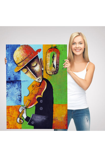 Keman Çalan Müzisyen Sürreal Adam Duvar Tablo-6447