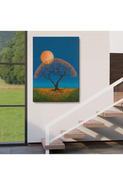 Gece Ay Işığındaki Aşk Ağacı Dekoratif Duvar Tablosu-6197
