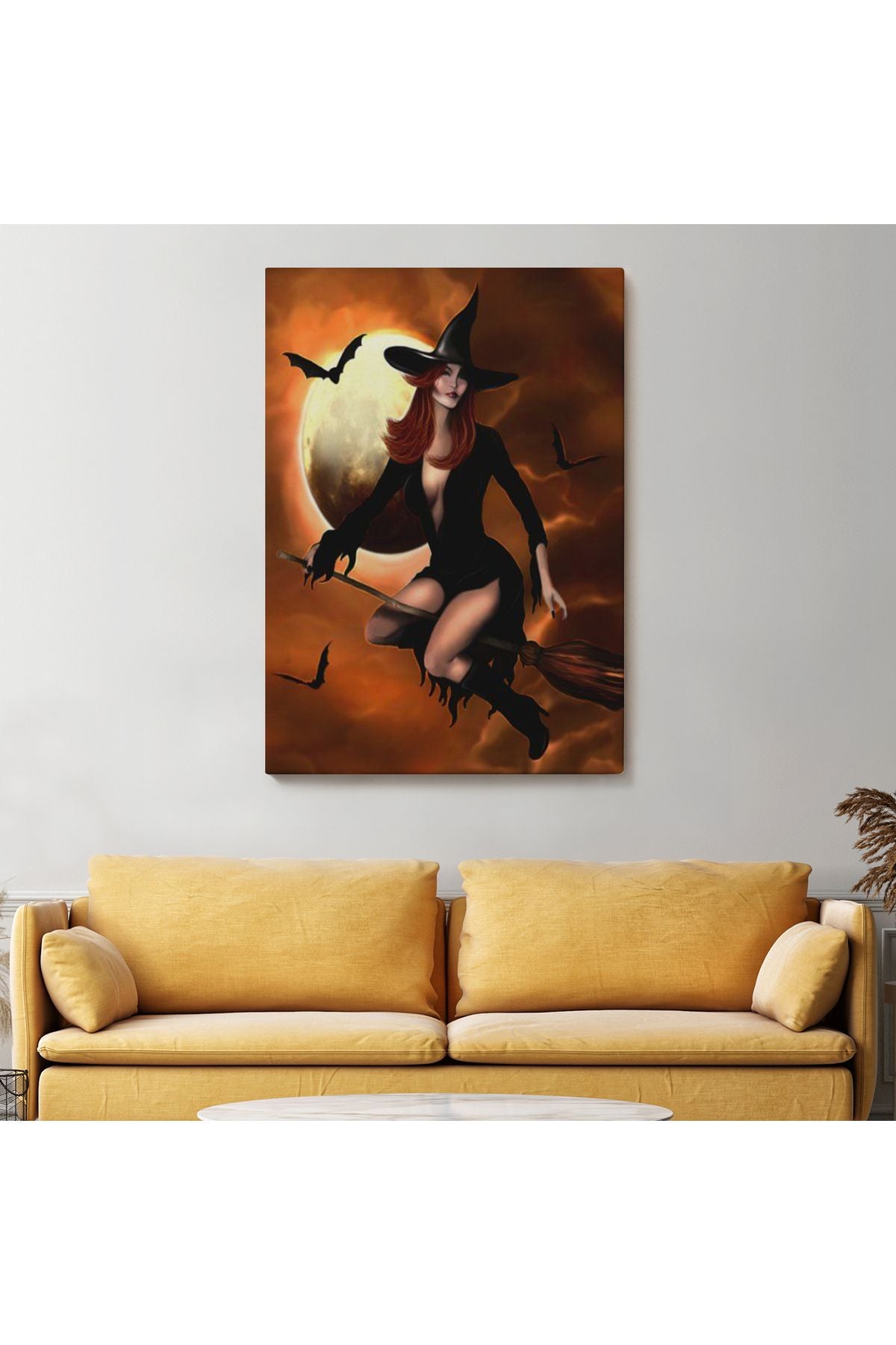Süpürge İle Uçan Cadı, Cadılar Bayramı Helloven Duvar Tablosu -6086