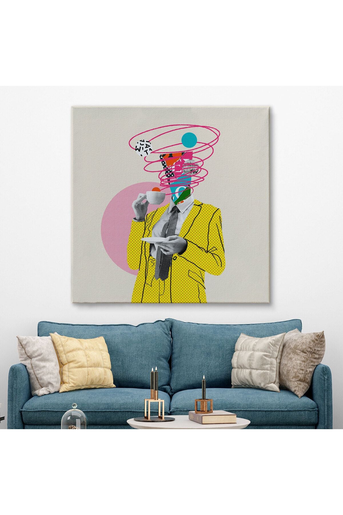 Çizgi Roman Kahramanı Kahvesini Yudumluyor Pop Art Kanvas Tablo-5066