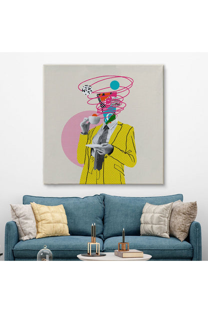 Çizgi Roman Kahramanı Kahvesini Yudumluyor Pop Art Kanvas Tablo-5066
