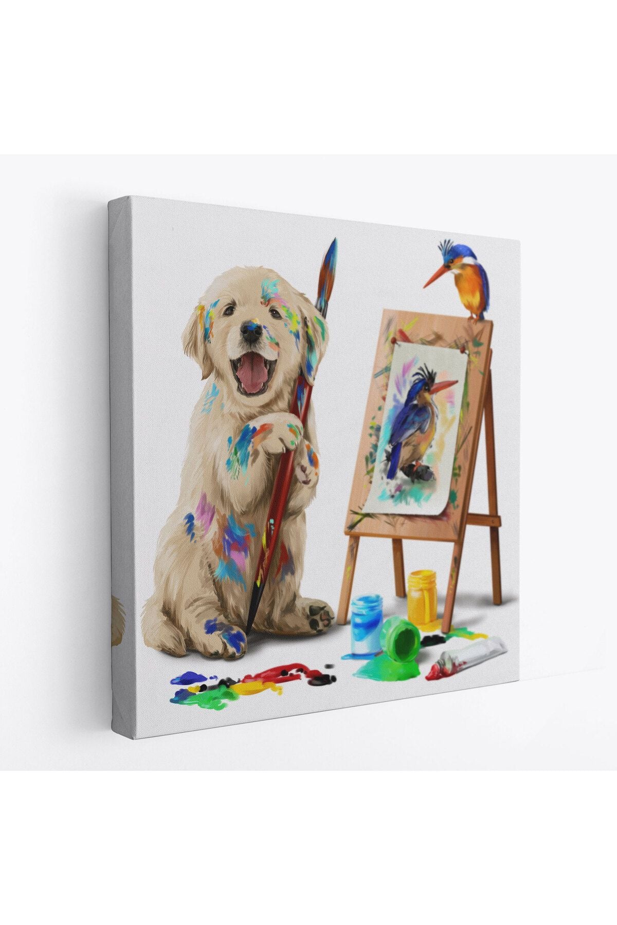 Ressam Yavru Köpek Dekoratif Kanvas Tablo-5845