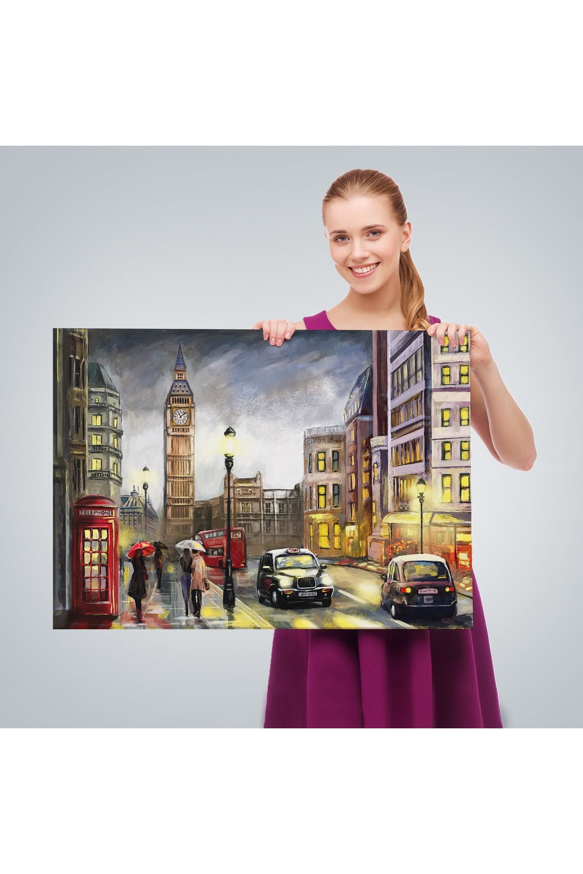 Ingiltere Londra Da Gece Yağlıboya Görünüm Dekoratif Tablo-3542