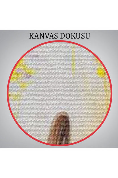 Renkli Ormanda Yürüyen Mavi Elbiseli Kadın Tablosu-6039