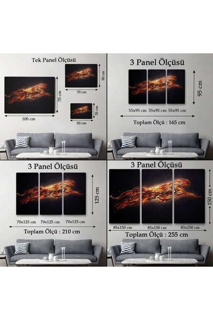 Altın Renkli Koşan Çita Kanvas Tablo, Hayvan Duvar Sanatı, Büyük Kanvas Tablo-5380