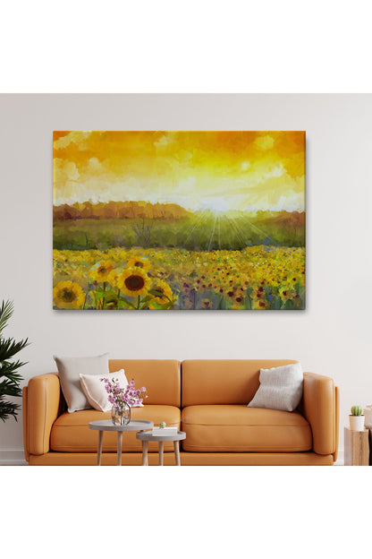 Ayçiçeği Tarlası Yağlıboya Görünüm Dekoratif Kanvas Tablo-3445