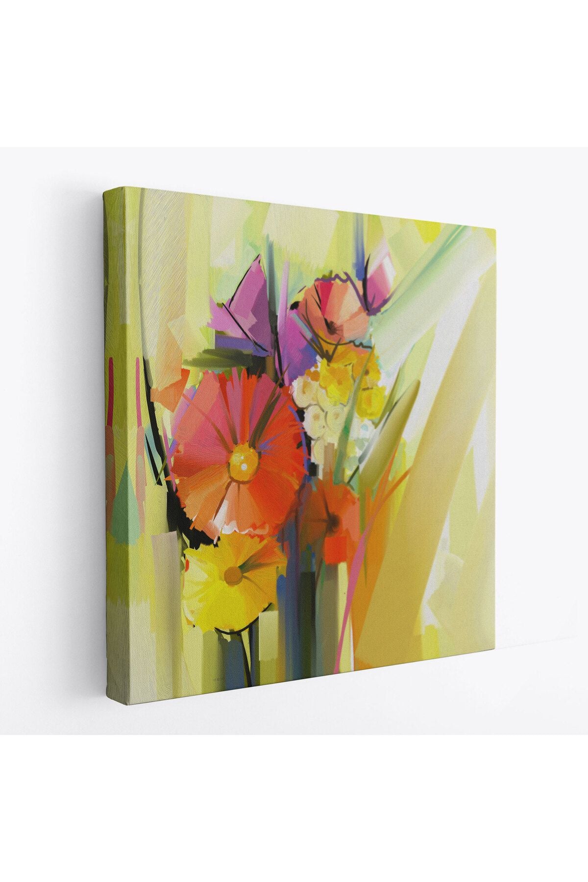 Soyut Çiçekler Yağlıboya Görünüm Dekoratif Kanvas Duvar Tablosu-5826