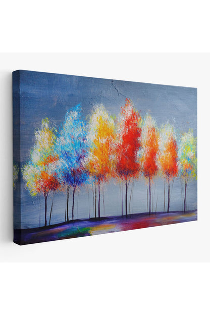 Renkli Ağaçlar Yağlıboya Görünüm Dekoratif Kanvas Duvar Tablosu-3656