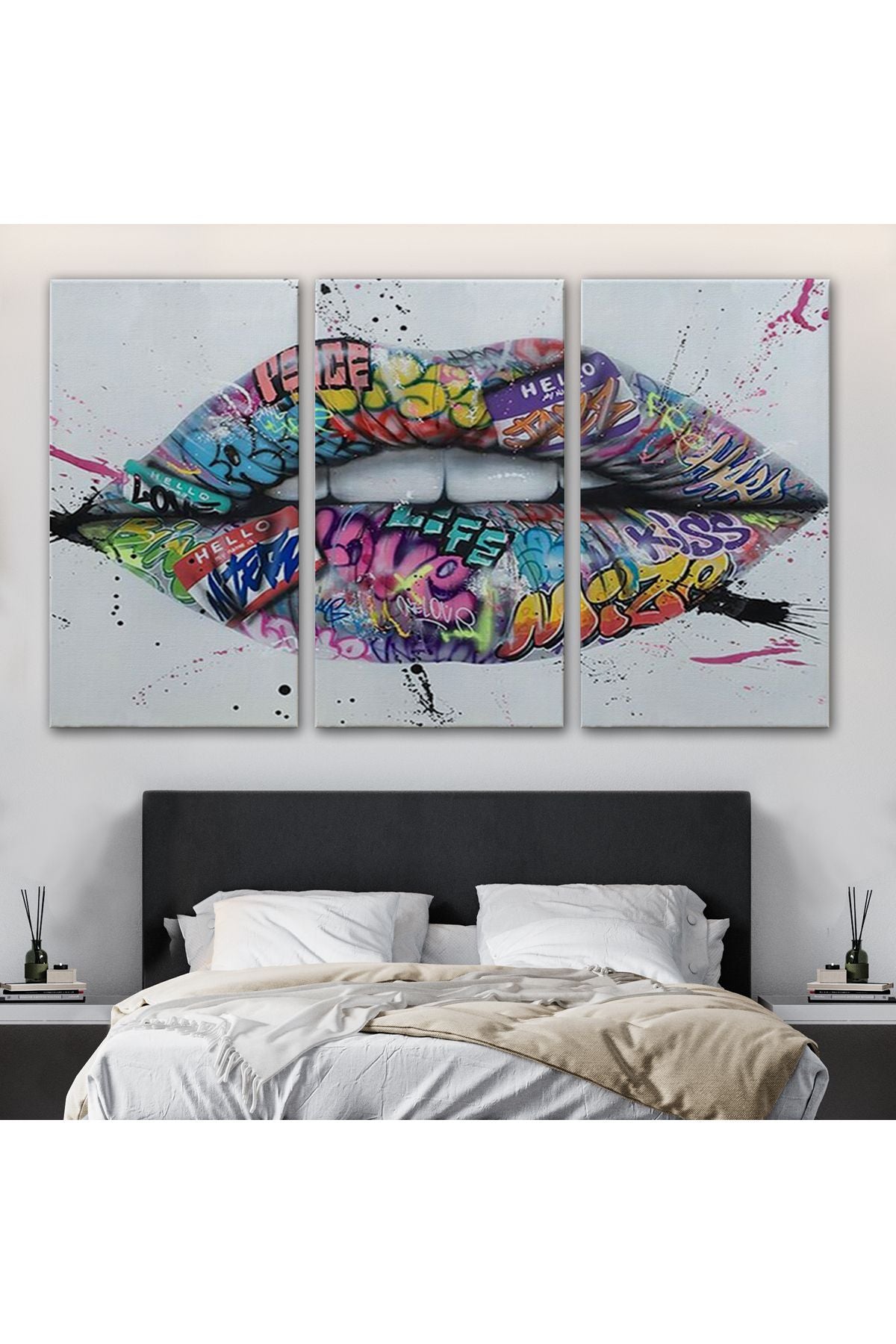Dudak ve Diş Kanvas Tablo, Banksy Dudaklar Sokak Graffiti Sanatı Kanvas Tablo-5414
