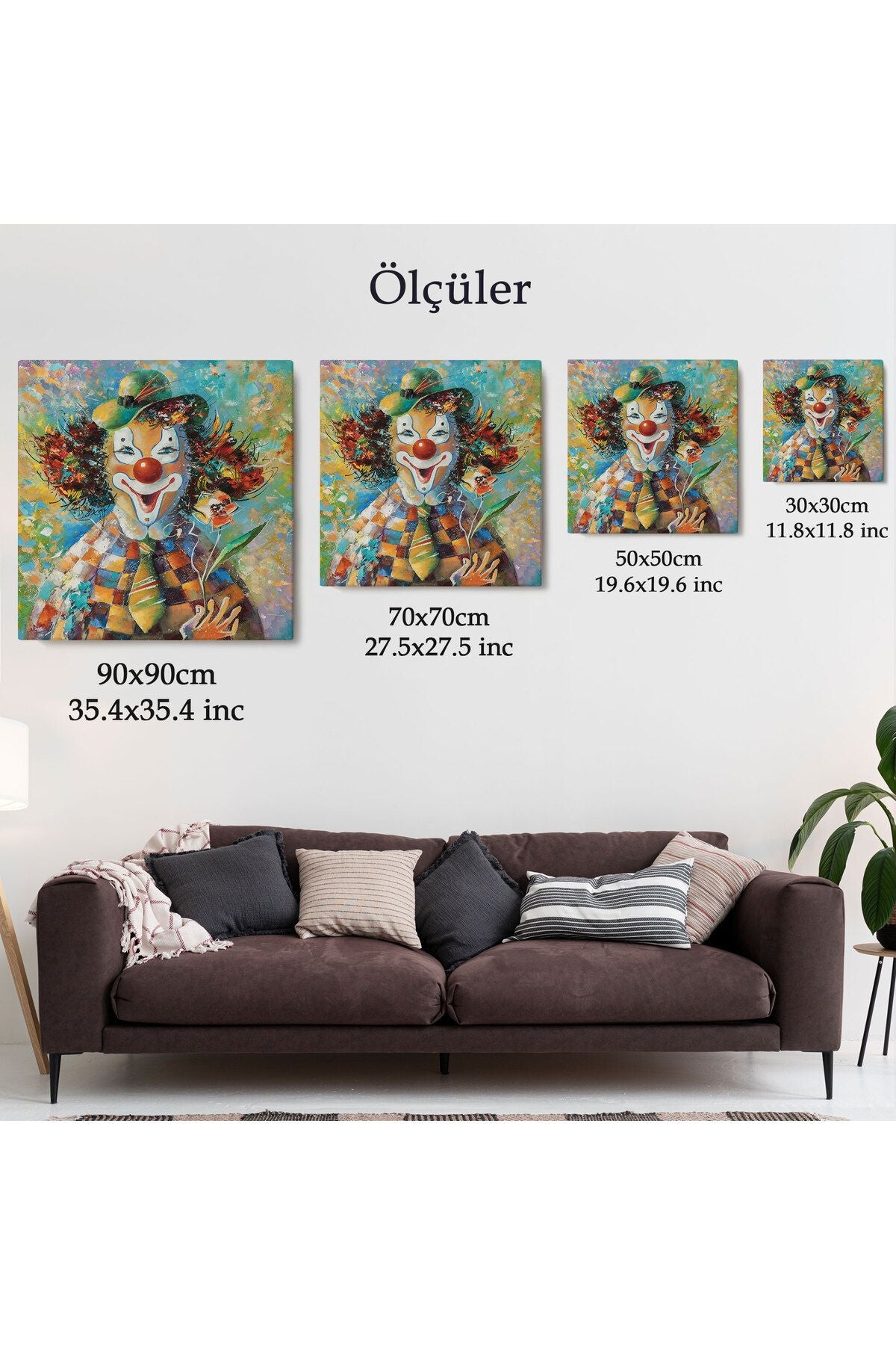 Bir Çiçekli Palyaço Yağlıboya Görünüm Dekoratif Kanvas Duvar Tablosu-5838