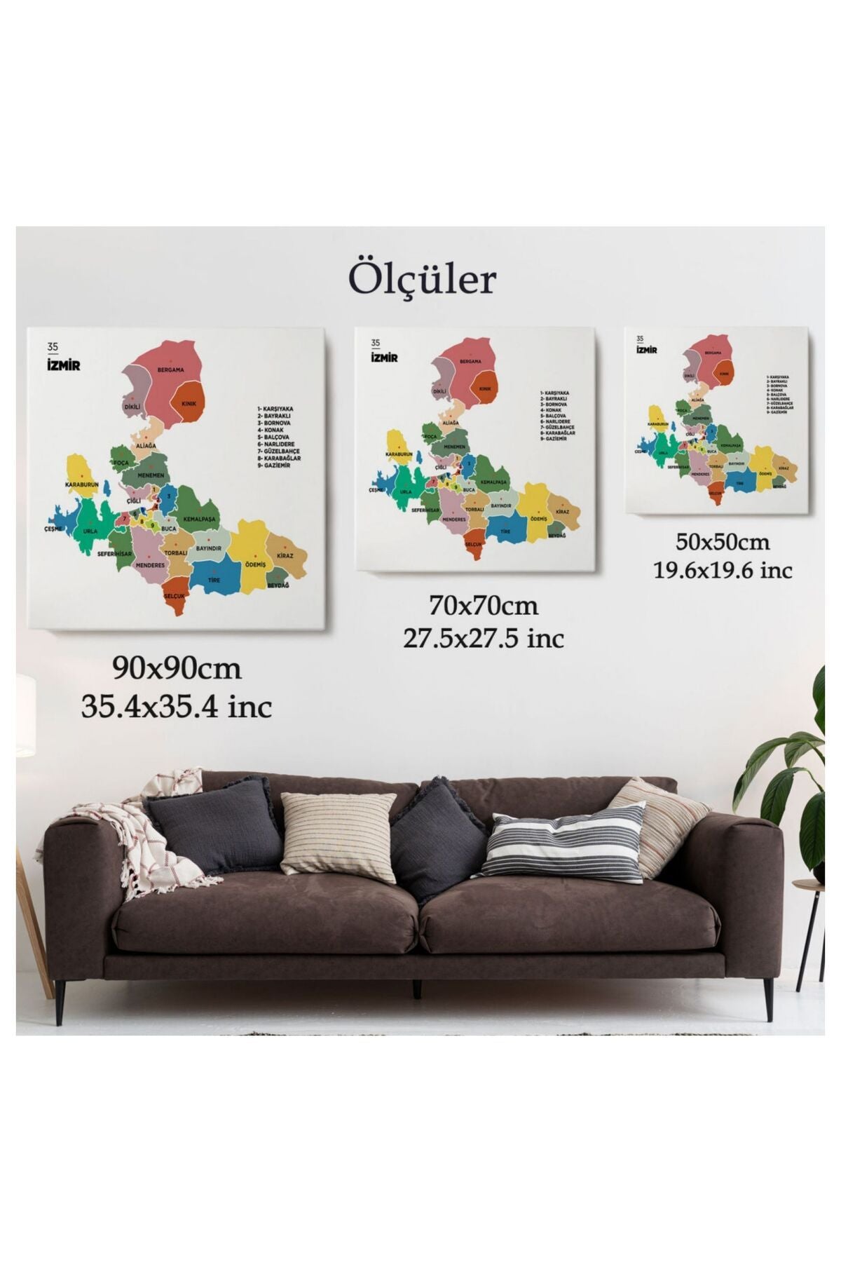 Kanvas, Duvar Tablosu, Dekoratif, İl ve İlçeler Haritası İzmir, Modern 1368 EGKNV