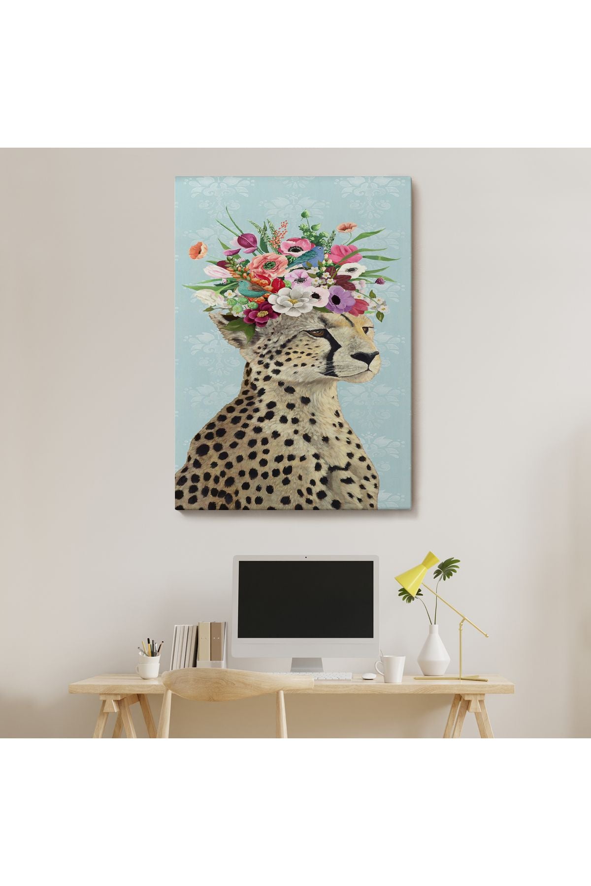 Çiçek Taçlı Kraliçe Çita Kanvas Tablo-6090