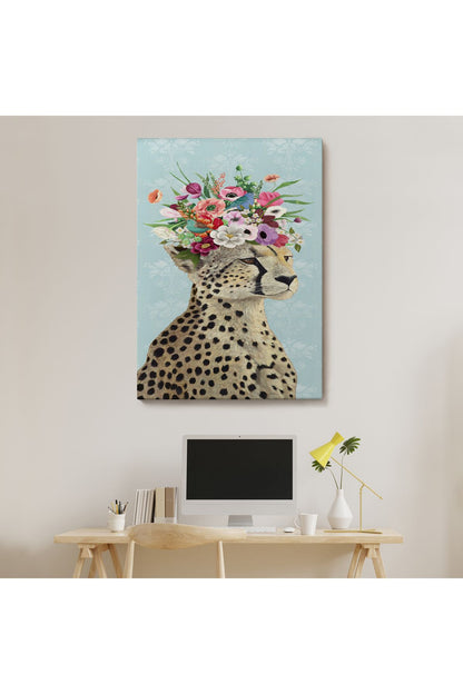 Çiçek Taçlı Kraliçe Çita Kanvas Tablo-6090