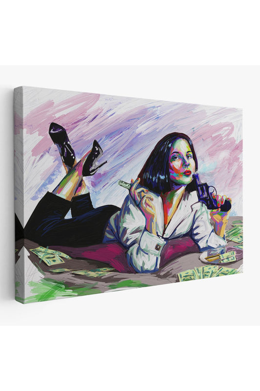 Silahlı Gangster Kız Pop Art Dekoratif Duvar Tablosu-3530