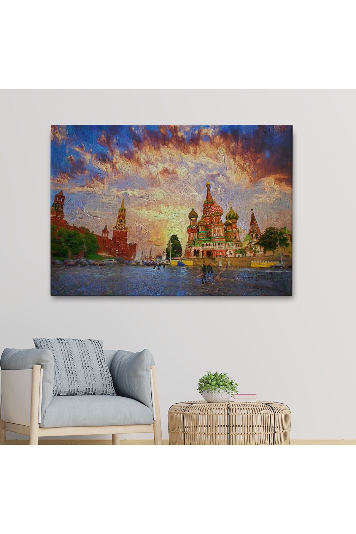Kızıl Meydan'da Moskova Kremlin ve Aziz Vasil Katedrali Kanvas Tablosu-3696