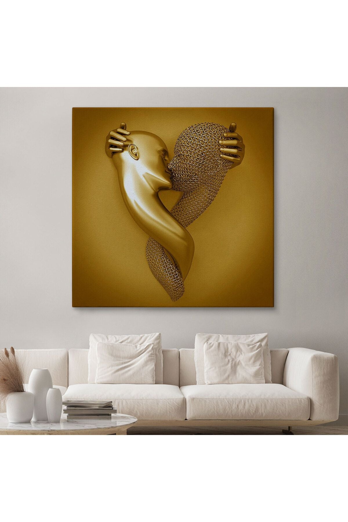 KanvasTablo, Aşk Sanatı Altın Duvar Dekoru, Altın Efektli 3D Kanvas Tablo-5367