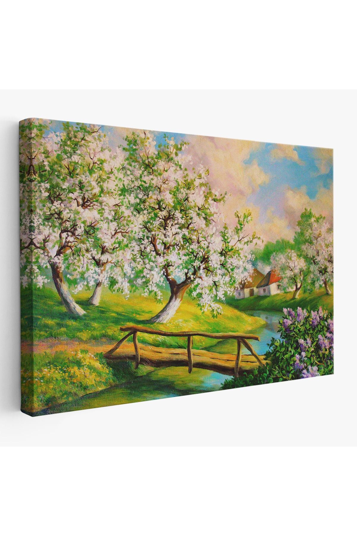 Köy içinden Akan Akarsu Bahar Manzarası Duvar Tablosu-1204