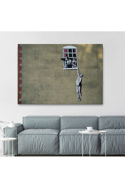 Banksy, Kocası Tarafından Basılan Kadın Kanvas Tablo-5093