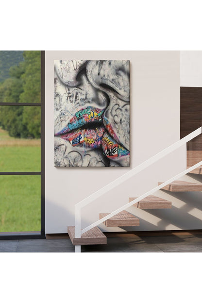 Öpüşme Kanvas Duvar Sanatı, Öpüşme Banksy Tarzı Graffiti Sokak Kanvas Tablo-5313