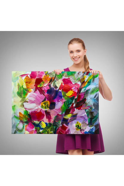 Renkli Çiçekler Yağlı Boya Görünümlü Kanvas Tablo-1217