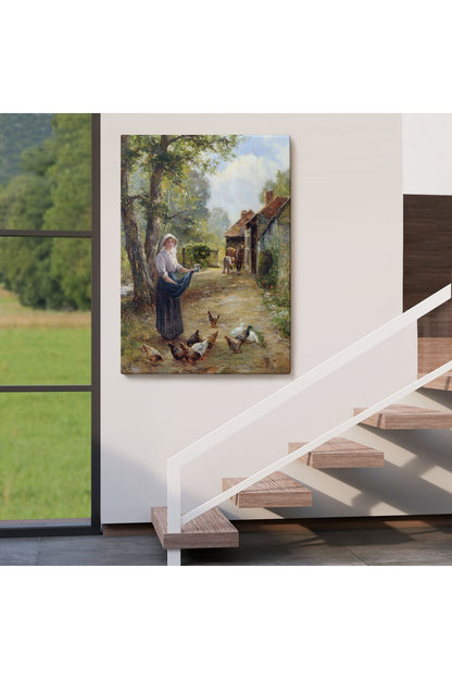 Rus Köylüsü Kadın ve Tavukları Duvar Tablosu-6055